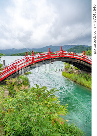 Sacred place Osorezan Taiko Bridge Lake Usori Sanzu River (Mutsu City, Aomori Prefecture) Sacred place Osorezan Taiko Bridge Lake Usori Sanzu River (Mutsu City, Aomori Prefecture) 97243640