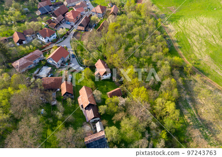 Aerial view of a typical Hungarian village in Romania Aerial view of a typical Hungarian village in Romania 97243763