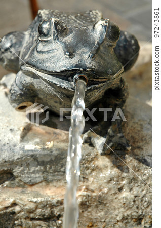 Fountain with brass frog and water jet Fountain with brass frog and water jet 97243861