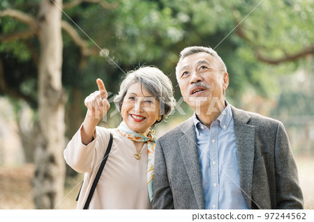 優雅的年長夫婦在戶外微笑 97244562