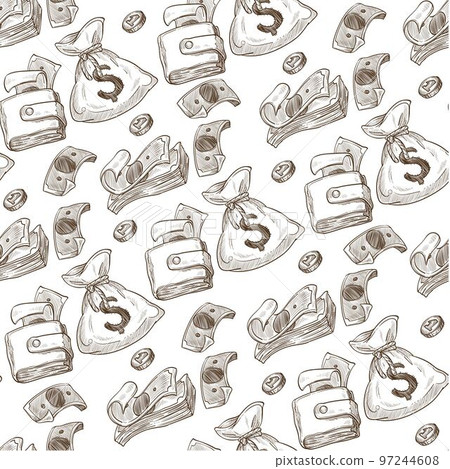 Bags and wallets filled with money seamless pattern Bags and wallets filled with money seamless pattern 97244608