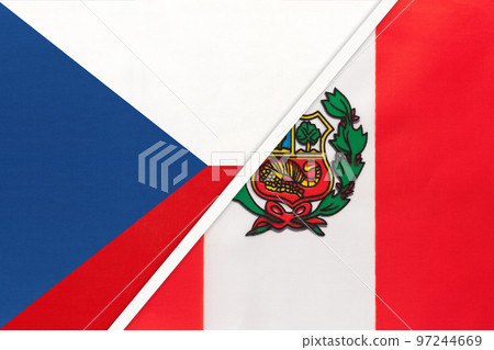 Czech Republic and Peru, symbol of country. Czechia vs Peruvian national flags. Czech Republic and Peru, symbol of country. Czechia vs Peruvian national flags. 97244669