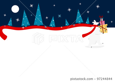 Cute Christmas Polar Bear with presents. Winter holidays template, Merry Christmas concept. Vector illustration for cards, invitations, for web, banner, print. place for text 97244844