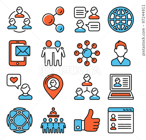 Social Users and People Icons Set on White Background. Vector 97244911