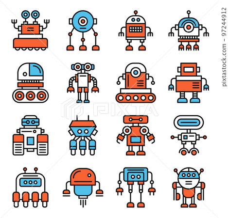 Robot Icons Set on White Background. Line Style Vector Robot Icons Set on White Background. Line Style Vector 97244912