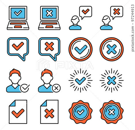 Tick Check Mark Icon Set on White Background. Vector 97244913