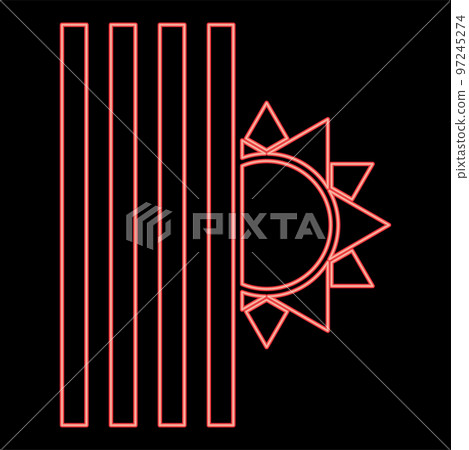 Neon venetian blind and sun Jalousie close sun Jalousie shutdown light Louver concept Shutter symbols red color vector illustration image flat style Neon venetian blind and sun Jalousie close sun Jalousie shutdown light Louver concept Shutter symbols red color vector illustration image flat style 97245274
