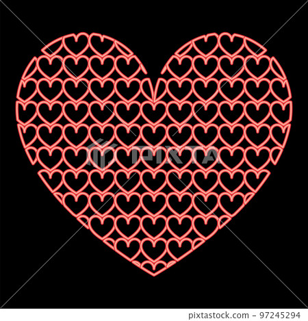 Neon heart with hearts inside Heart pattern in heart red color vector illustration image flat style Neon heart with hearts inside Heart pattern in heart red color vector illustration image flat style 97245294