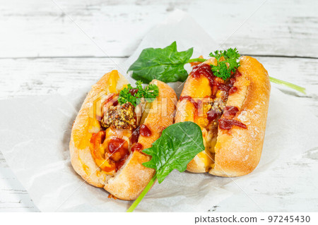 cheese hot dog on french bread cheese hot dog on french bread 97245430