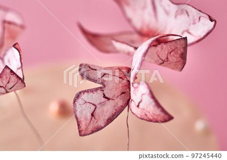 Delicate pink cake decoration in the form of butterflies. Delicate pink cake decoration in the form of butterflies. 97245440