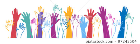 Hands up vector illustration with different skin color. 97245504
