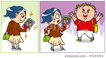 這是一部雙格漫畫，講述了一個女人因為她收到的照片和在會議上出現的實物如此不同而顫抖的故事。 97245951