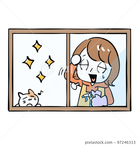 Woman window cleaning general cleaning end Woman window cleaning general cleaning end 97246313