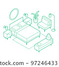 Isometric Bedroom Outline Illustration 97246433