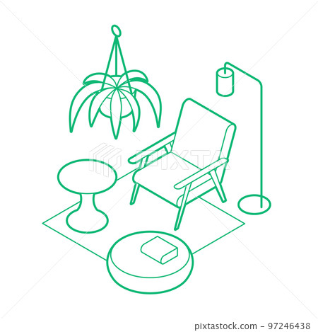 Isometric Living Room Outline Illustration 97246438