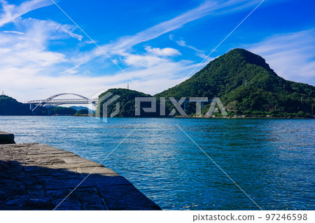 Amakusa Gokyo No. 1 Bridge from the stone piling wharf of Misumi West Port Amakusa Gokyo No. 1 Bridge from the stone piling wharf of Misumi West Port 97246598