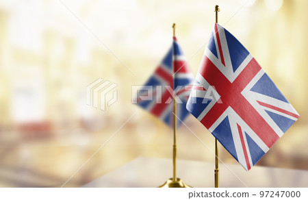 Small flags of the United Kingdom on an abstract blurry background Small flags of the United Kingdom on an abstract blurry background 97247000