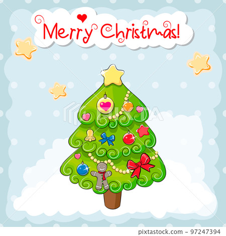 Greeting Christmas card with Tree on a blue background. Vector illustration Greeting Christmas card with Tree on a blue background. Vector illustration 97247394