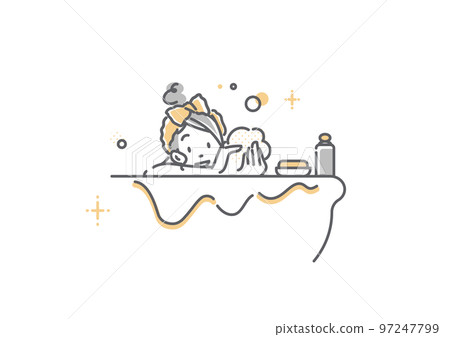享受沐浴時光的年輕女性 簡單時尚的線條畫插圖 97247799