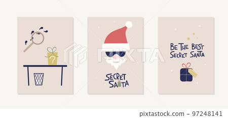 Set of vector cards Secret Santa. Templates for invite to christmas event, corporate, party, gift tag, message. 97248141