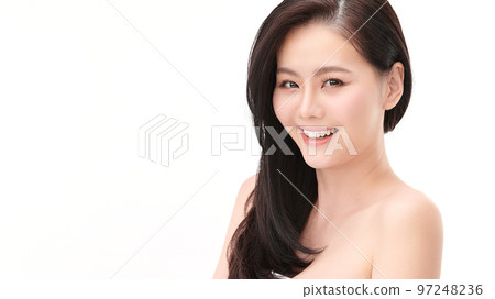 Beautiful young asian woman with clean fresh skin on white background, Face care, Facial treatment, Cosmetology, beauty and spa, Asian women portrait. 97248236