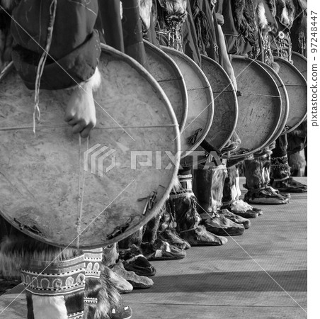 Folk ensemble performance in dress of indigenous people of Kamchatka. Folk ensemble performance in dress of indigenous people of Kamchatka. 97248447