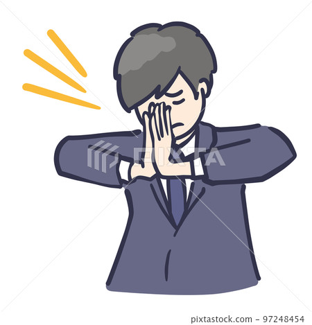 Illustration of a boy in uniform asking seriously 97248454