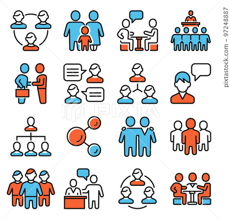 Team and Business Icons Set on White Background. Vector 97248887