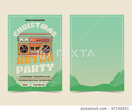 Christmas flyers in modern art deco style. Happy New Year 2023 celebration retro party cards with tape recorder. Xmas poster. Stock vector 97248951