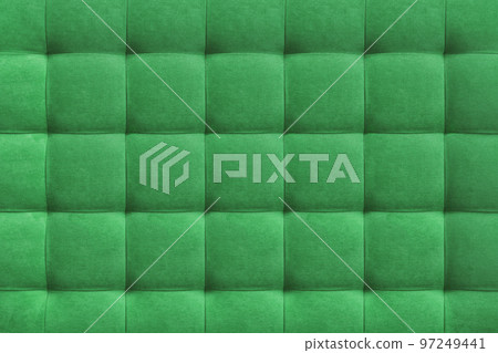 Green suede leather background, classic checkered pattern for furniture, wall, headboard Green suede leather background, classic checkered pattern for furniture, wall, headboard 97249441