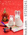 Year of the Rabbit New Year's card material parent and child vertical red background 97250241