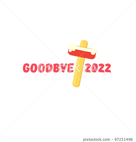 vector goodbye 2022 hello 2023 year vector concept illustration with melt ice cream isolated on white background. End of the year background or poster vector goodbye 2022 hello 2023 year vector concept illustration with melt ice cream isolated on white background. End of the year background or poster 97251496