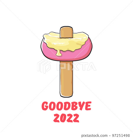vector goodbye 2022 hello 2023 year vector concept illustration with melt ice cream isolated on white background. End of the year background or poster vector goodbye 2022 hello 2023 year vector concept illustration with melt ice cream isolated on white background. End of the year background or poster 97251498