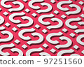 3D rendering of pattern of question marks on magenta background 97251560