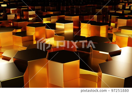 3d illustration of space with golden hexagons 3d illustration of space with golden hexagons 97251880