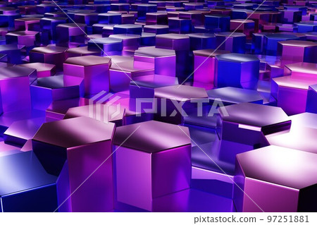 3d illustration of space with purple hexagons 3d illustration of space with purple hexagons 97251881