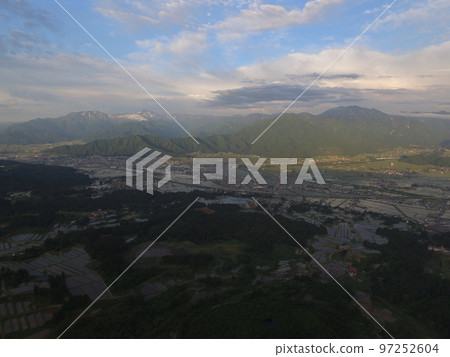 Rural scenery reflection in Minami Uonuma city aerial photography Rural scenery reflection in Minami Uonuma city aerial photography 97252604