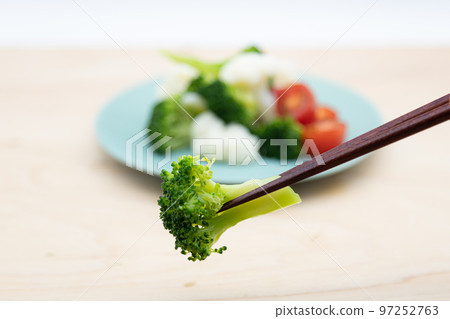 Vegetable Salad Broccoli Picked with Chopsticks Cauliflower Mini Tomatoes 97252763