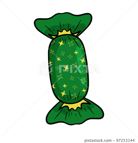 Candy in green wrapper with yellow stars Candy in green wrapper with yellow stars 97253144