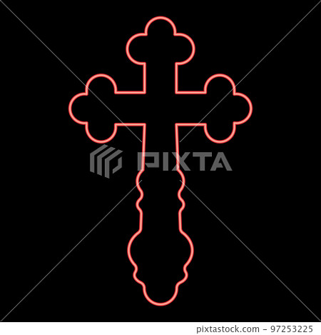 Neon cross trefoil shamrock Cross monogram Religious cross red color vector illustration image flat style 97253225