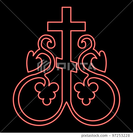 Neon cross vine Cross monogram Symbol secret communion sign Religious cross anchors red color vector illustration image flat style Neon cross vine Cross monogram Symbol secret communion sign Religious cross anchors red color vector illustration image flat style 97253228