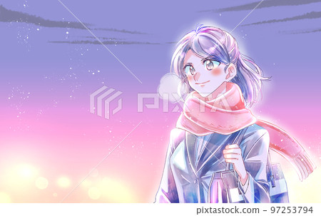 A woman in a suit, winter, dusk A woman in a suit, winter, dusk 97253794