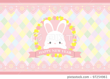 菱格紋花邊兔子新年賀卡 97254961