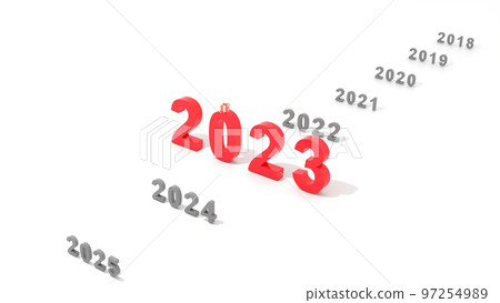 3D Rendering. new year card start to 2023 on the white background. 3D Rendering. new year card start to 2023 on the white background. 97254989
