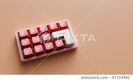 3D Rendering. Happy new year on the custom red keyboard with free space. 3D Rendering. Happy new year on the custom red keyboard with free space. 97254992