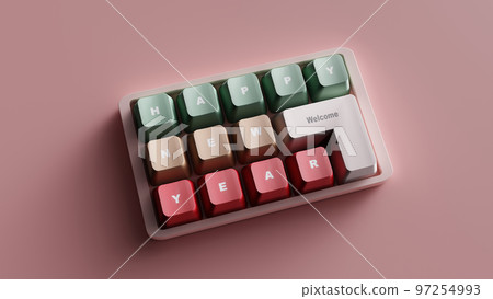 3D Rendering. Happy new year on the custom keyboard. 3D Rendering. Happy new year on the custom keyboard. 97254993