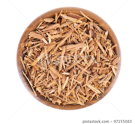 Catuaba bark in wooden bowl, isolated on white background. Trichilia catigua bark. Chuchuhuasha, Tatuaba, Pau de Reposta, Piratancara and Caramuru. Top view. Catuaba bark in wooden bowl, isolated on white background. Trichilia catigua bark. Chuchuhuasha, Tatuaba, Pau de Reposta, Piratancara and Caramuru. Top view. 97255083