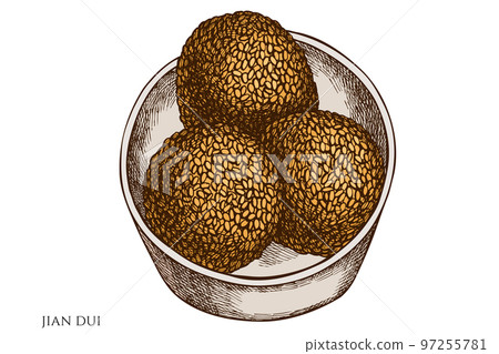 Asian food hand drawn vector illustrations collection. Colored jian dui. Asian food hand drawn vector illustrations collection. Colored jian dui. 97255781