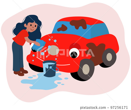 Car wash, a woman washes a car. Business concept. Illustration, vector 97256171