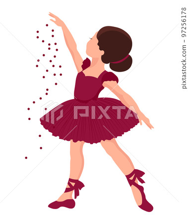 Little ballerina girl in pointe shoes dances. Illustration, vector Little ballerina girl in pointe shoes dances. Illustration, vector 97256178